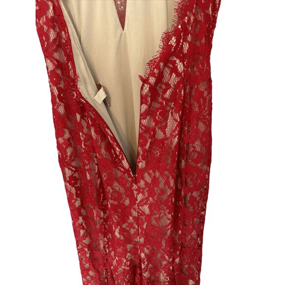 AIDAN MATTOX Red lace Plunging V-Neck open back Gown Size 6 - Picture 15 of 16